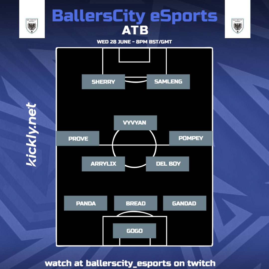 BallersCity_'s tweet photo. Get ready for top quality football! Join BallersCity Esport in ATB on 28/06/23 for an epic showdown. Stream with ballerscity_esports on twitch from 8PM UK. Show your support, follow us on social media, and use #BallersCityEsport to join the excitement! #GoBallersCity #GameOn https://t.co/uOdoiOgbeH