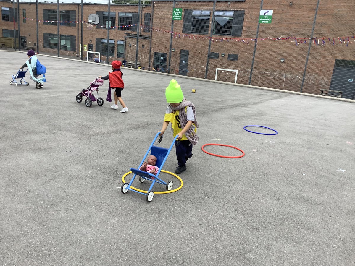 Oak class are having lots of fun practicing for Sports Day next week. With pushchair races and well flinging, it's going to be one to remember! @VenturersTrust #EYFS #experiences #healthy