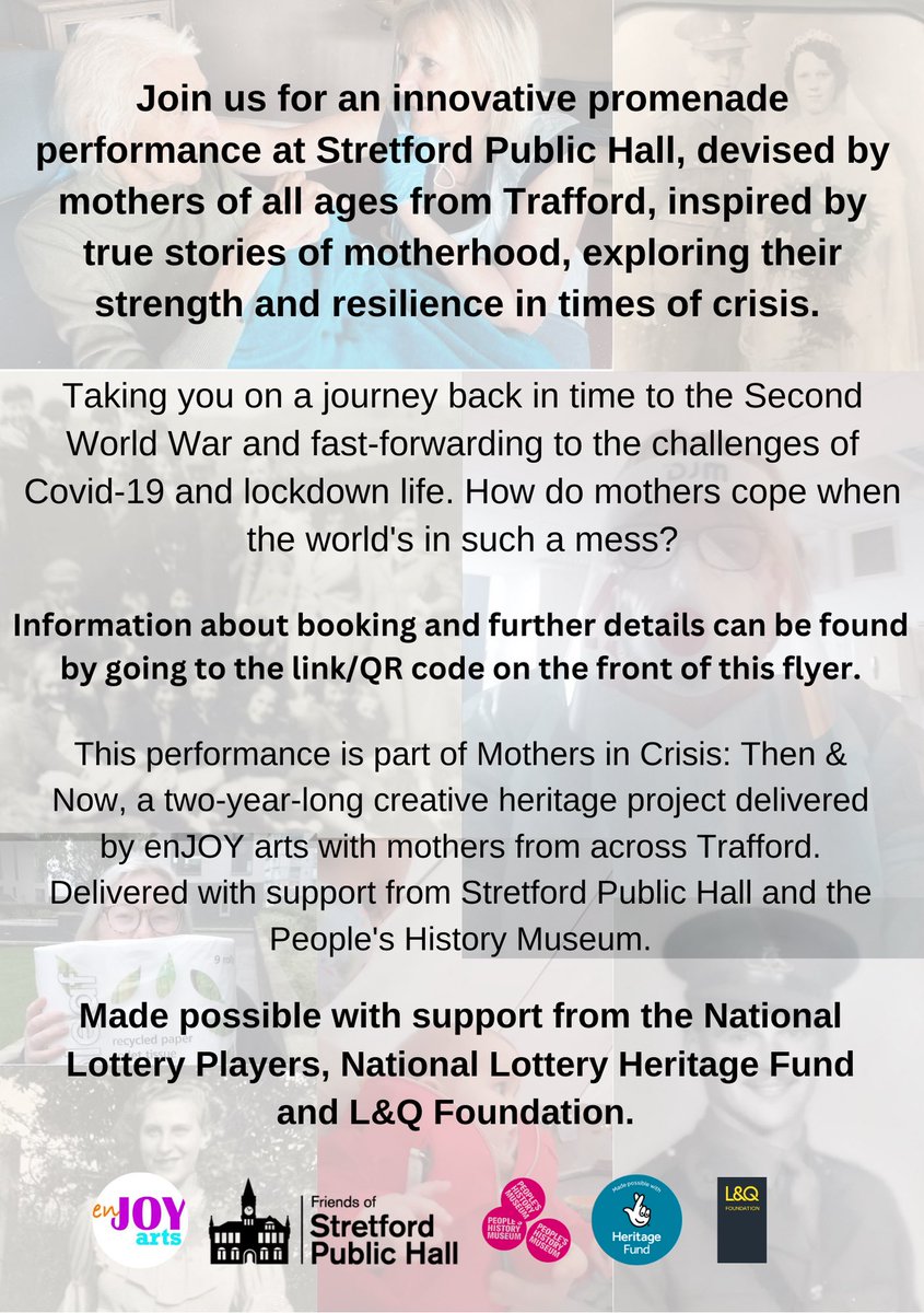 Don’t miss out on your chance to see Motherhood Unscripted <a href="/StretfordPHall/">Stretford Public Hall</a> Sat 8th &amp; Sun 9th July, tickets selling fast! With stories from mothers in Trafford + archives <a href="/wcmlibrary/">WCML</a> &amp; @PHMMcr. Made possible by <a href="/HeritageFundNOR/">The National Lottery Heritage Fund North</a> <a href="/LQHomesMatter/">L&Q</a>