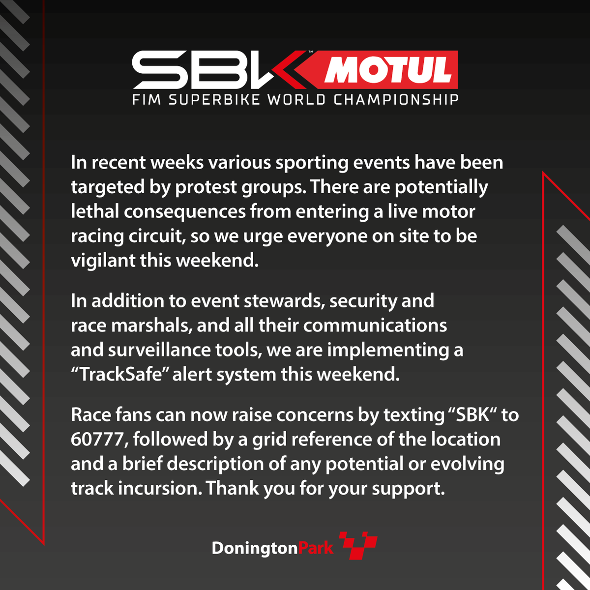 DoningtonParkUK's tweet photo. Before the weekend gets underway, an important safety message for our fans trackside around the venue. https://t.co/uwhAcU1qGG