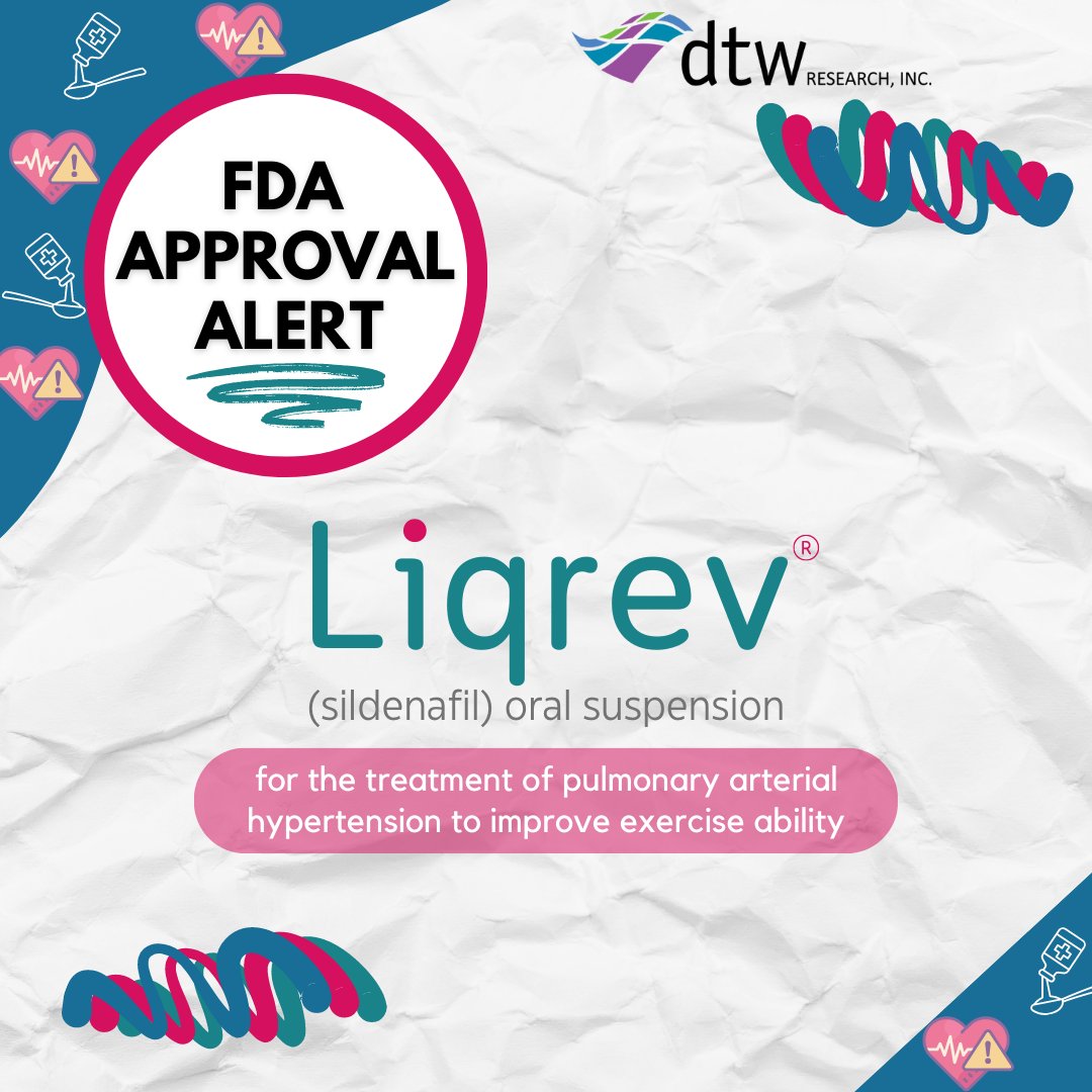 dtwResearchInc's tweet image. ❗ #FDAApprovalAlert ❗ dtw Research would like to congratulate CMP Pharma on the approval of #Liqrev! 

💧 The brand is the #firstandonly liquid of sildenafil for the treatment of #PAH to improve exercise ability and delay clinical worsening. 

Congratulations, #CMPPharma! 🎉