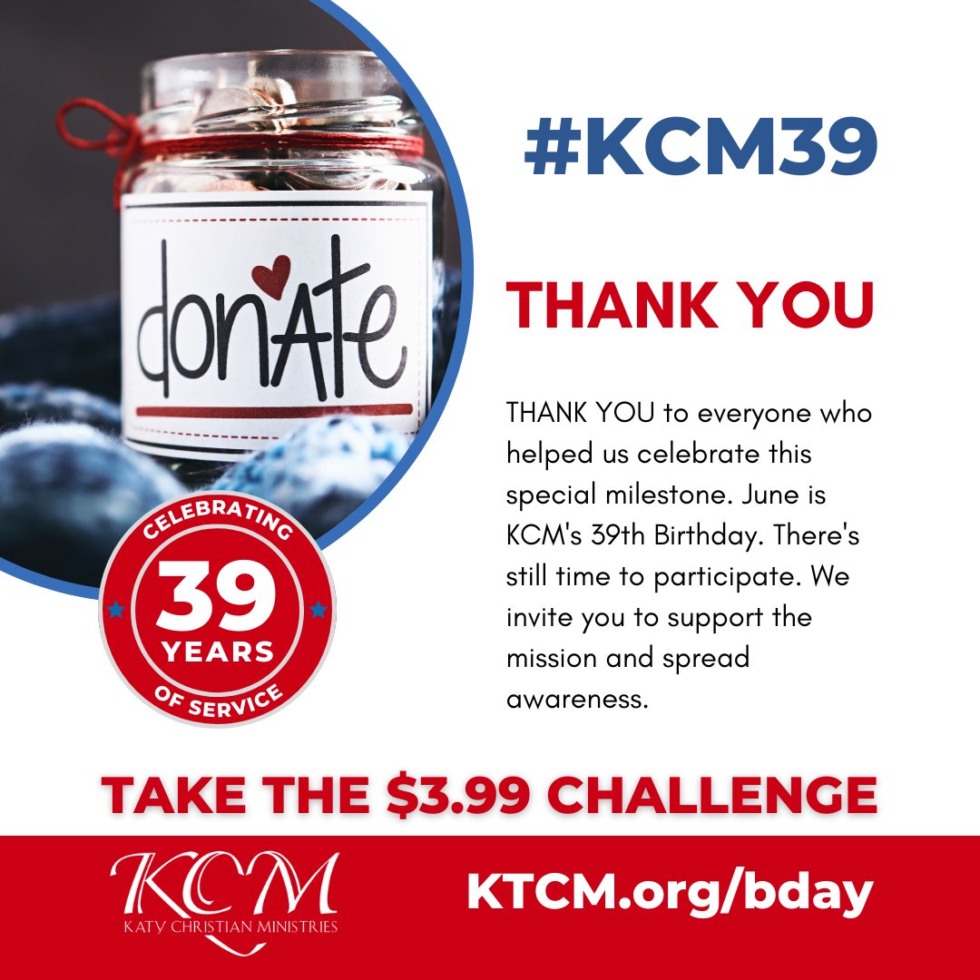 This June, we want to give a big THANK YOU to everyone who helped us celebrate this special milestone.
Make your contribution today and be part of this amazing journey with us – click the link below to get started: KCM.org/bday

#KCM39 #DoGoodFeelGood