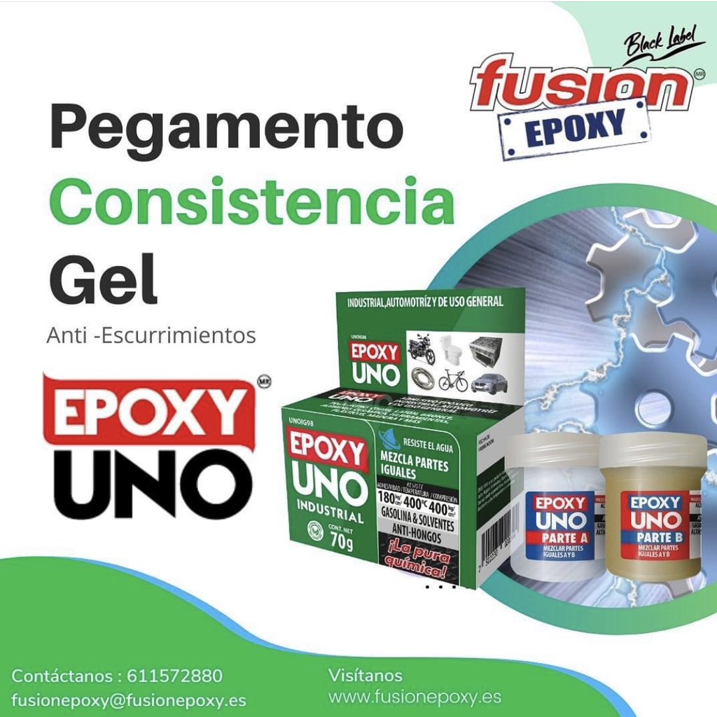 EpoxyFusion's tweet image. Epoxy Uno industrial.
Pegamento Epóxico consistencia en gel anti- escurrimientos ▫️Resiste Altas temperaturas  🔥
▫️El pegamento más completo! 
▫️Resistente a la humedad
▫️Con partículas de acero y máxima resistencia 

Conoce toda la gama de pegamentos que Fusion Epoxy