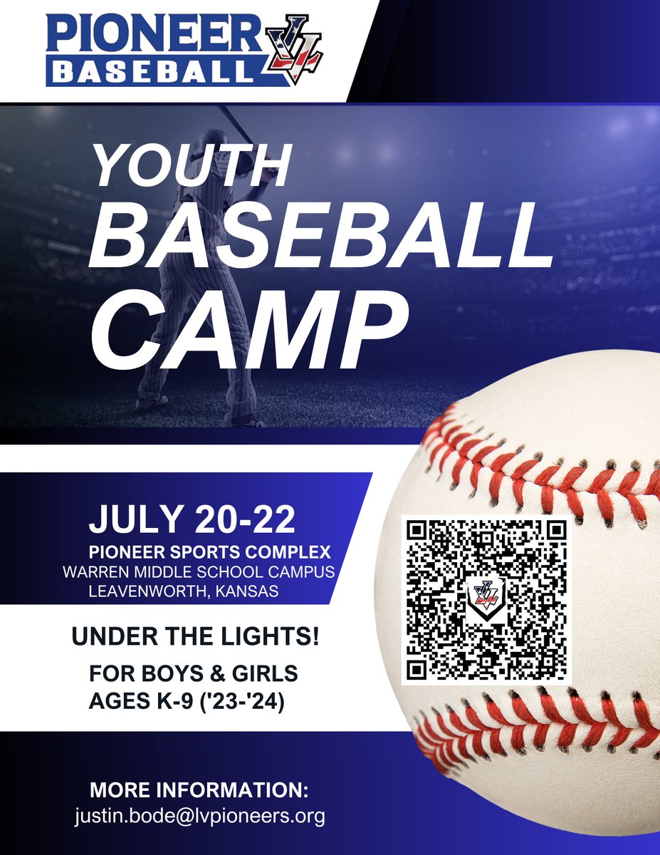 Annual Pioneer Baseball Youth Camp
*Camp times were established to help with potential excessive heat*