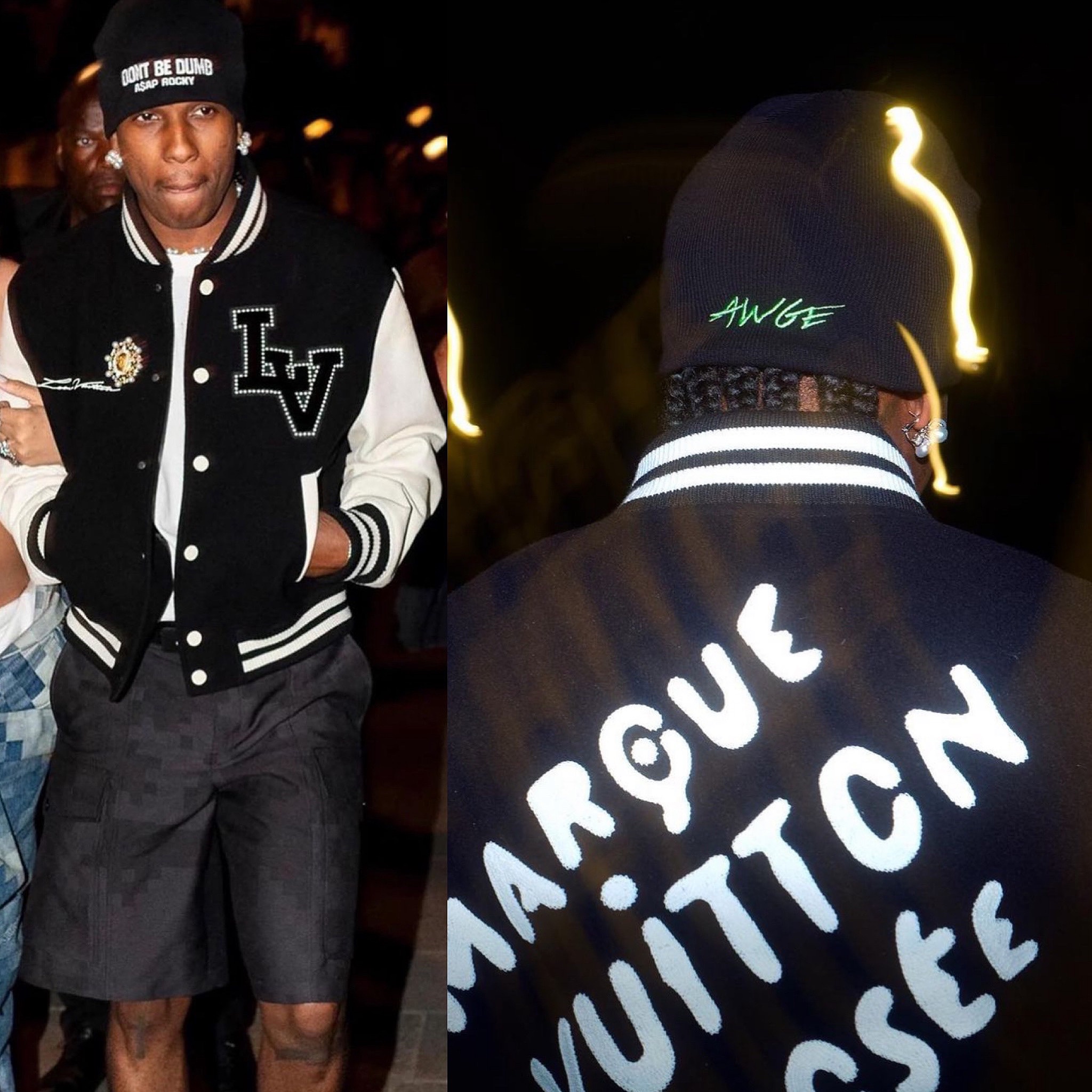 HypeNeverDies on X: A$AP ROCKY Wearing New “DON'T BE DUMB” AWGE Beanie, LOUIS  VUITTON Spring/Summer 2024 Varsity Jacket And LOUIS VUITTON Pixelated  Shorts By PHARRELL WILLIAMS 👀  / X