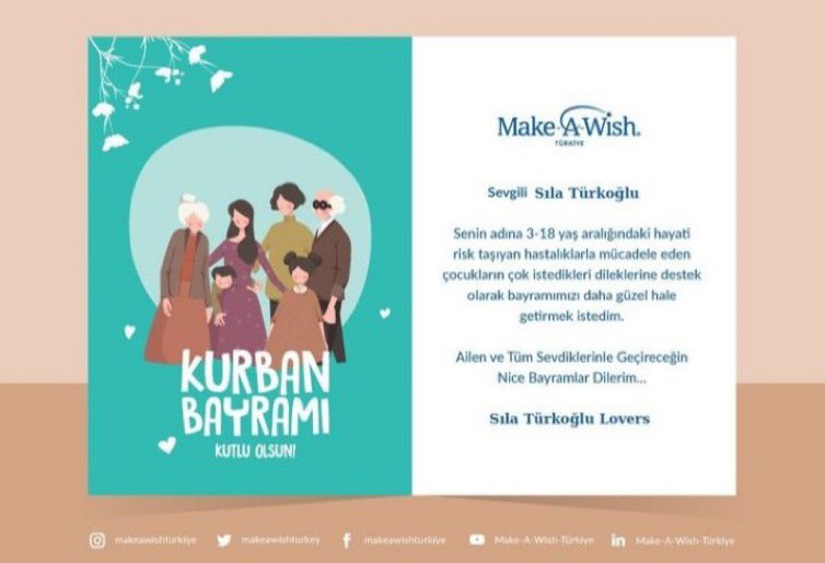 #SılaTürkoğlu sevenleri, hayati risk taşıyan hastalıklara sahip 3-18 yaş arası çocukların isteklerini yerine getirmek için kurulmuş ‘Make A Wish Vakfı'na 25.000 TL tutarında bağışta bulundular.