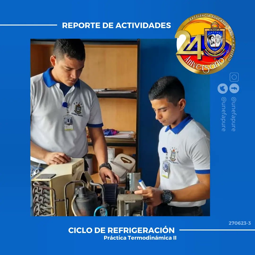 unefapure's tweet photo. En el marco de las actividades académicas de la asignatura Termodinámica II, los estudiantes realizaron una actividad práctica que les permitió aplicar los conocimientos adquiridos en cuanto al desarrollo de un ciclo de refrigeración. https://t.co/RIqlMCVc4f