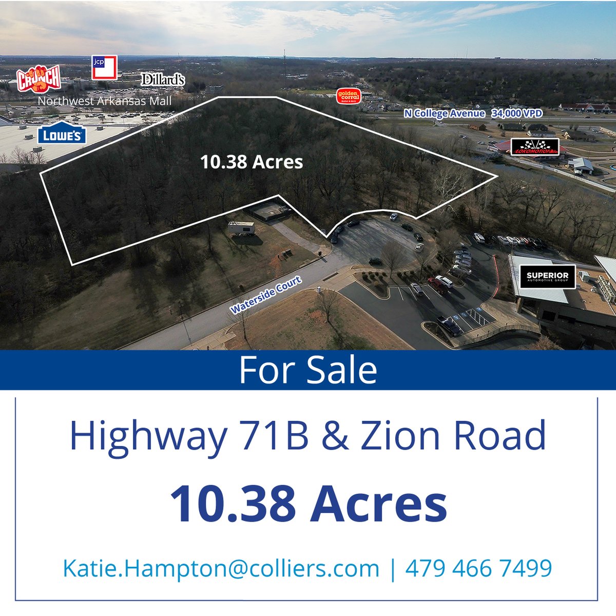 Colliers_AR's tweet image. Large Fayetteville land purchase opportunity with 10.38 acres for sale. Located @ corner of N College and Zion Road. @Colliers_AR

For more info, visit: hubs.li/Q01VNLv40

#ColliersAR #NWA #CommercialRE #LandDevelopment #Fayetteville #ForSale