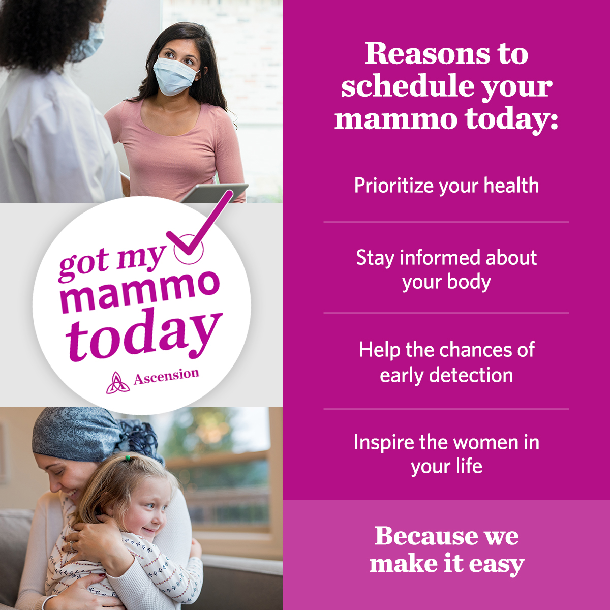 Mammograms are necessary for regular women's health screenings and early detection. Your doctor is ready to answer any questions you have to put your mind at ease: ascn.io/6012ON5Ar