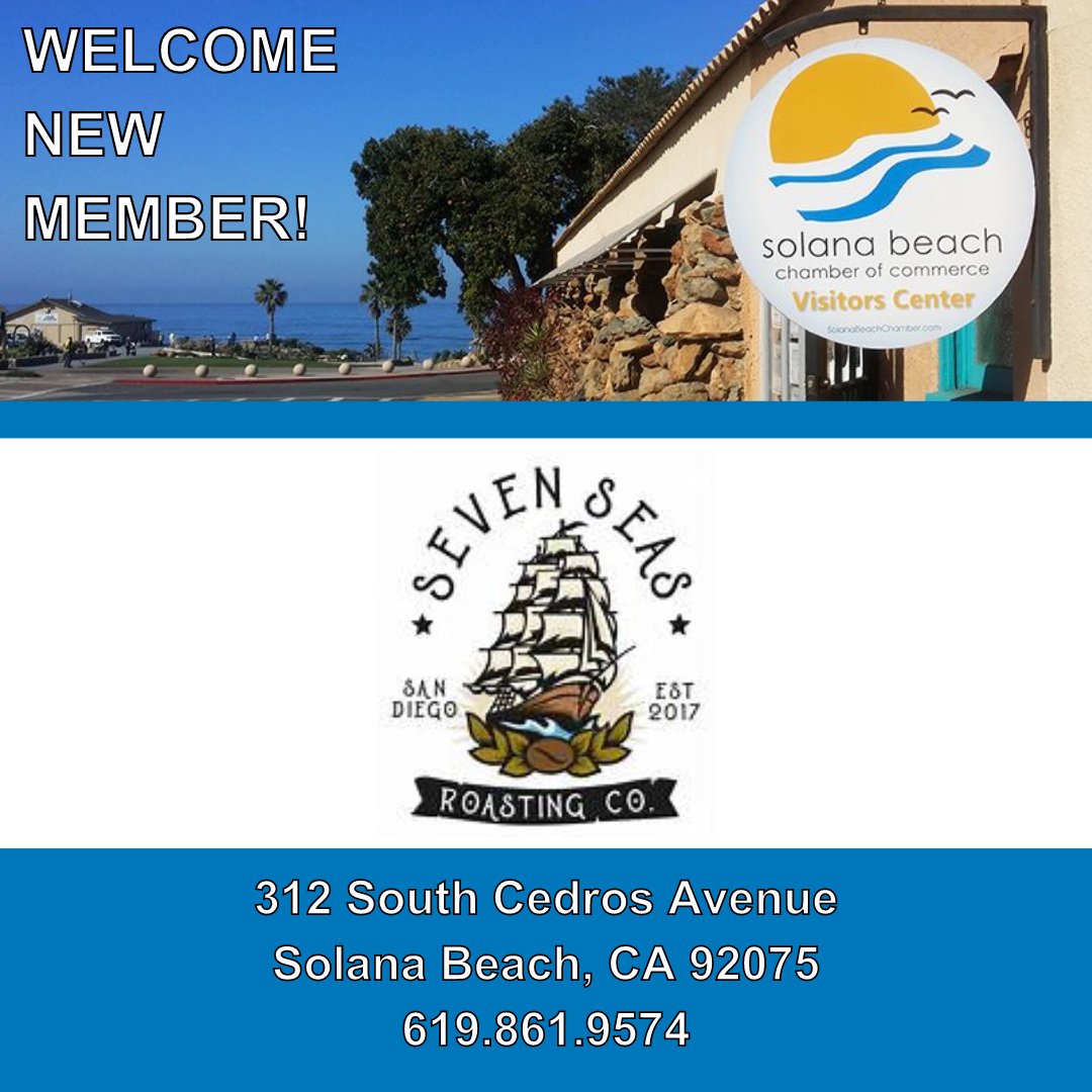 SolanaChamber's tweet photo. Welcome one of our newest members, Seven Seas Roasting Co.! A San Diego specialty coffee roaster with coffee sourced from micro lot farms from around the world. Coming soon to Solana Beach... Find out more at: https://t.co/R99FN7hDAo
#ShopSolanaBeach #ShopLocal #NewMember https://t.co/ePSn2oGr3l