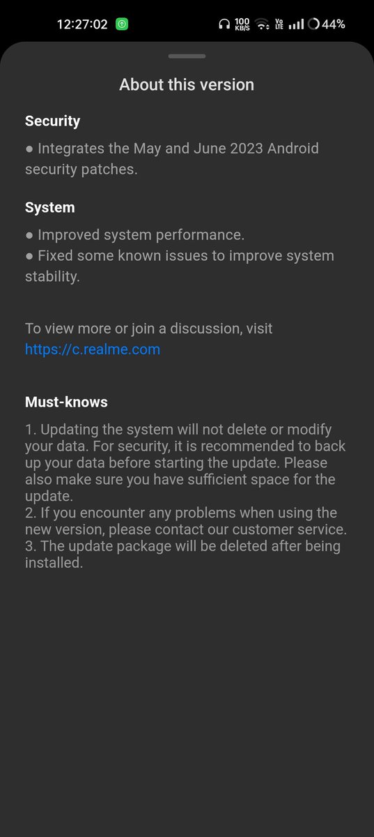 TechKard's tweet photo. Received new software update in my Realme 9 Pro 5G.
Update size : 843.69MB
● May and June Security patch.
● Fixed some known issues to improve system stability.
● Improved system performance.
#Realme #Realme9Pro #Realme9Pro5G @realmeIndia https://t.co/aCLQopIJmJ