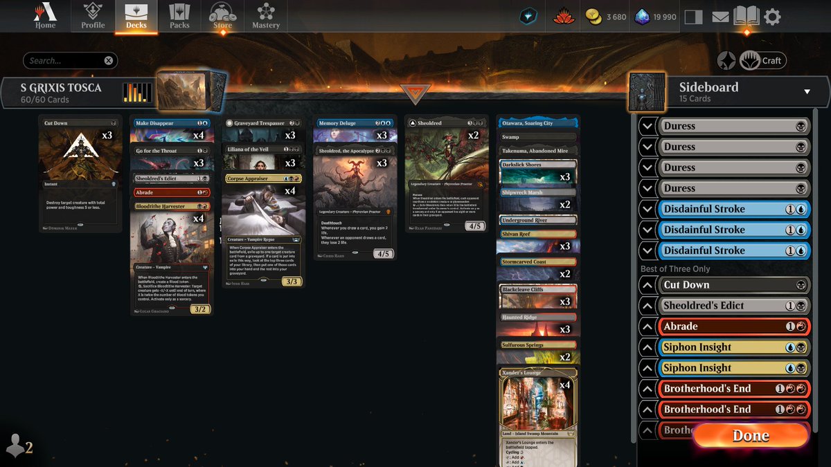 SananesDavid's tweet photo. I'm back in mythic and in standard.
Grixis is back too with my new deck "LiLi Grixis mid"  13-2 (9-0 with the Last  version) 
untapped link on comment stats and list 
have fun ;) 
@mtgazone
@ArenaDecklists
@fireshoes https://t.co/NDoNnOQWEK