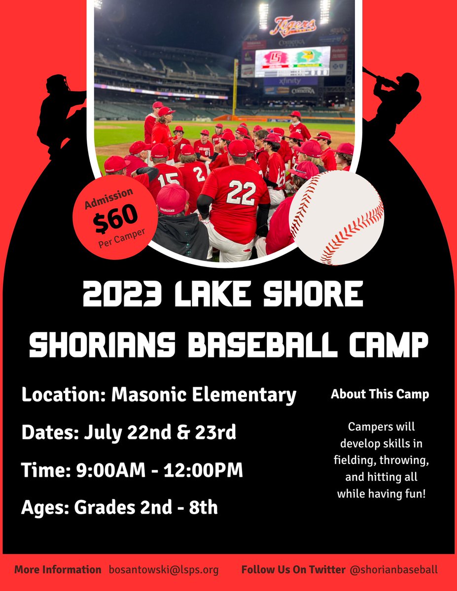 Sign up now to participate in the Shorians Baseball Camp.  It will be held here at Masonic Heights on July 22nd and 23rd.

#MyLSPS
