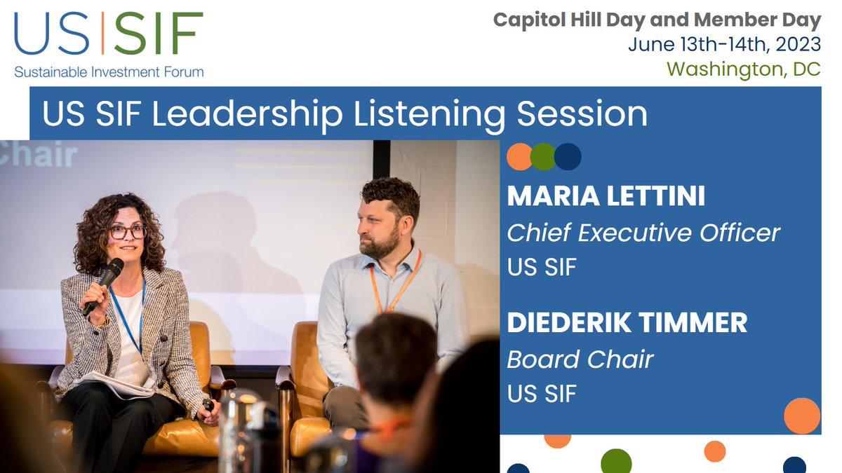 US_SIF's tweet photo. At #USSIF2023 Member Day, CEO @MariaLettini and Chair Diederik Timmer held a listening session to learn about what roles @US_SIF members want the organization to take moving forward!

Interested in attending #USSIF2024? Fill out this form: https://t.co/ML1gpuri7y https://t.co/nCEa5M5oyk