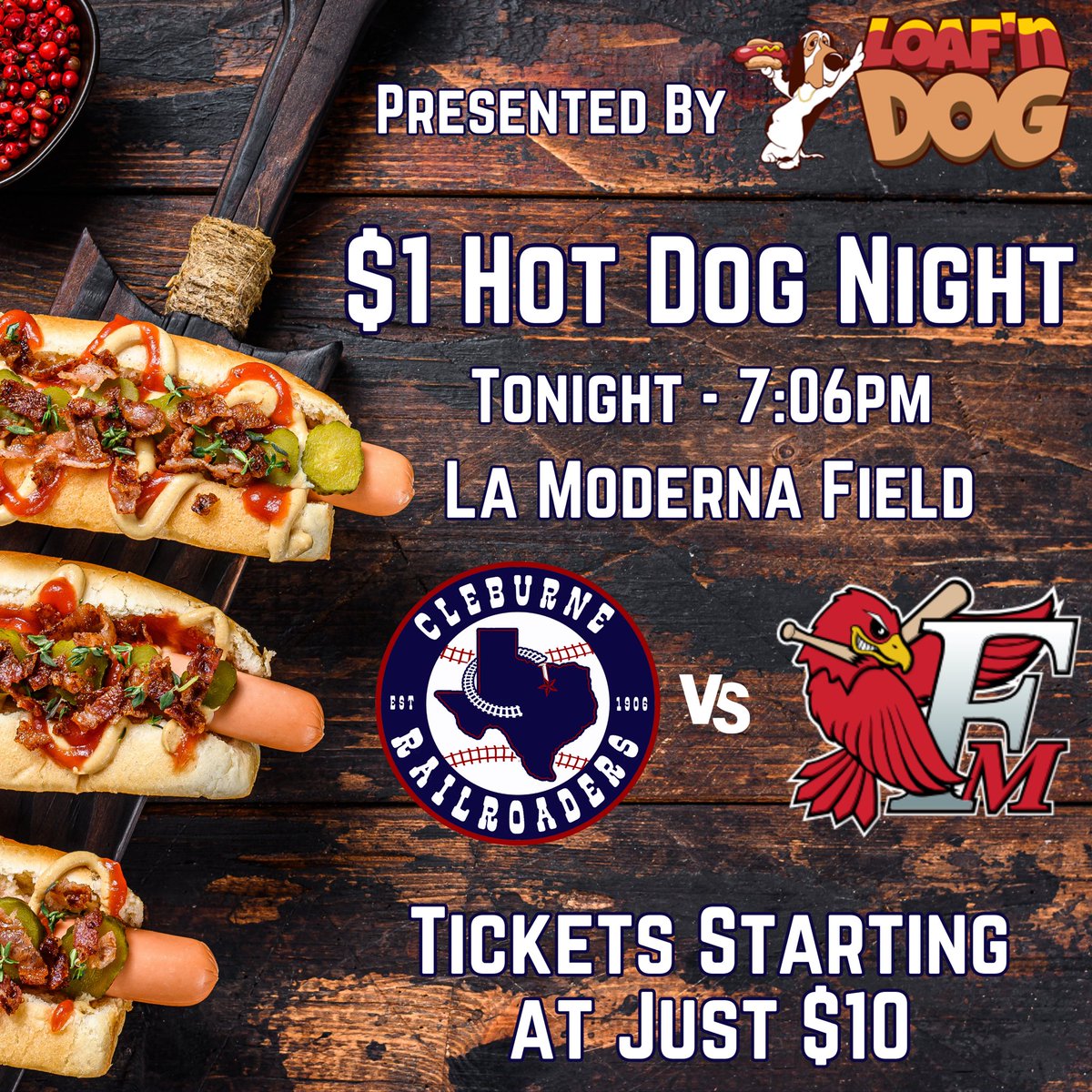 CRRBaseball's tweet photo. It’s dollar hot dog night at La Moderna Field! Come join us for another great game against the RedHawks and get as many dogs as you can eat!

Get Tickets: https://t.co/3Ts4z4obN0 https://t.co/yQWF1SLCLZ