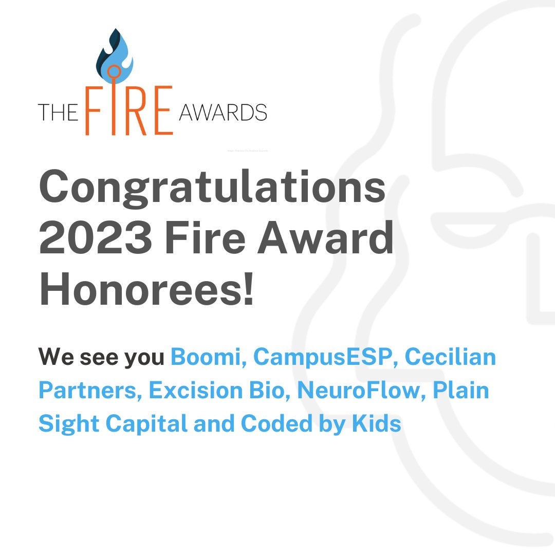 ⚡Many congratulations to the 20 Innovator honorees of this year's Fire Awards! We see you @boomi @campusesp @excisionbio @neuroflowlive
 @plainsightvc @codedbykids  Read the article here bit.ly/3JBPdbM