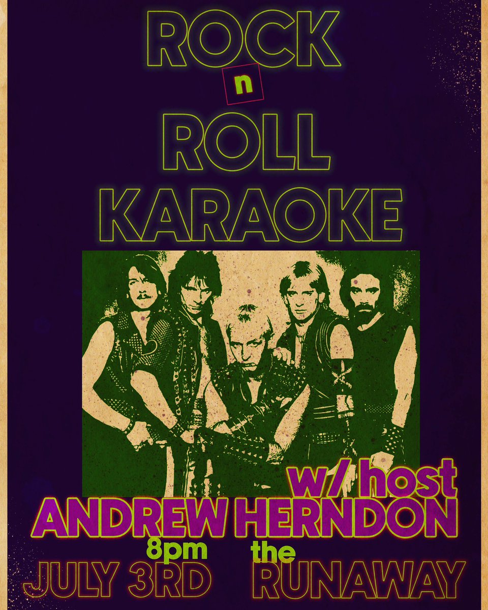 Rock n roll karaoke Monday night 8pm @therunawaydc party like we don’t have to work Tuesday morning!! -Andrew Herndon