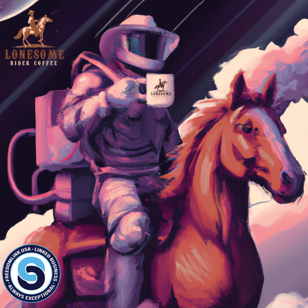 FreedomLinkUSA's tweet photo. Even Space Cowboys need a pick me-up. Thankfully, Lonesome Rider Coffee has them covered, and you!

Order some fresh coffee in-store or online and make sure you’re prepared for the path ahead! https://t.co/tew3ZnVaEy

#coffee #smallbusiness #veteranowned #cowboy #spaceart #usa https://t.co/bA3HUJEkkc