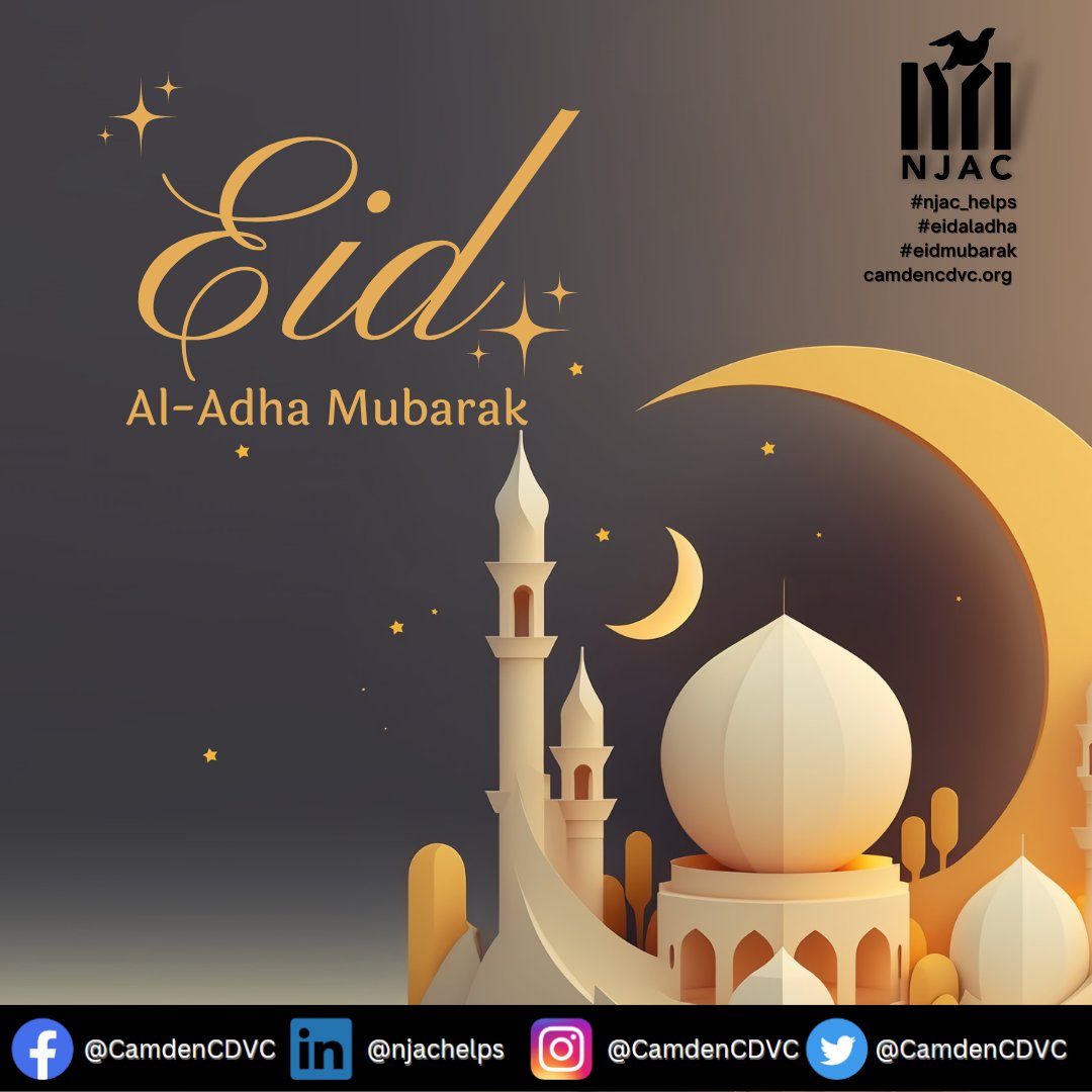 Eid Mubarak! Sending the very best to Muslims celebrating Eid al-Adha today. Eid al-Adha symbolizes the values of self-sacrifice, moderation, and equality.
 
 #EidAlAdha #EidMubarak2023 #EidMubarak #camdencountynj #newjersey #njac_helps
