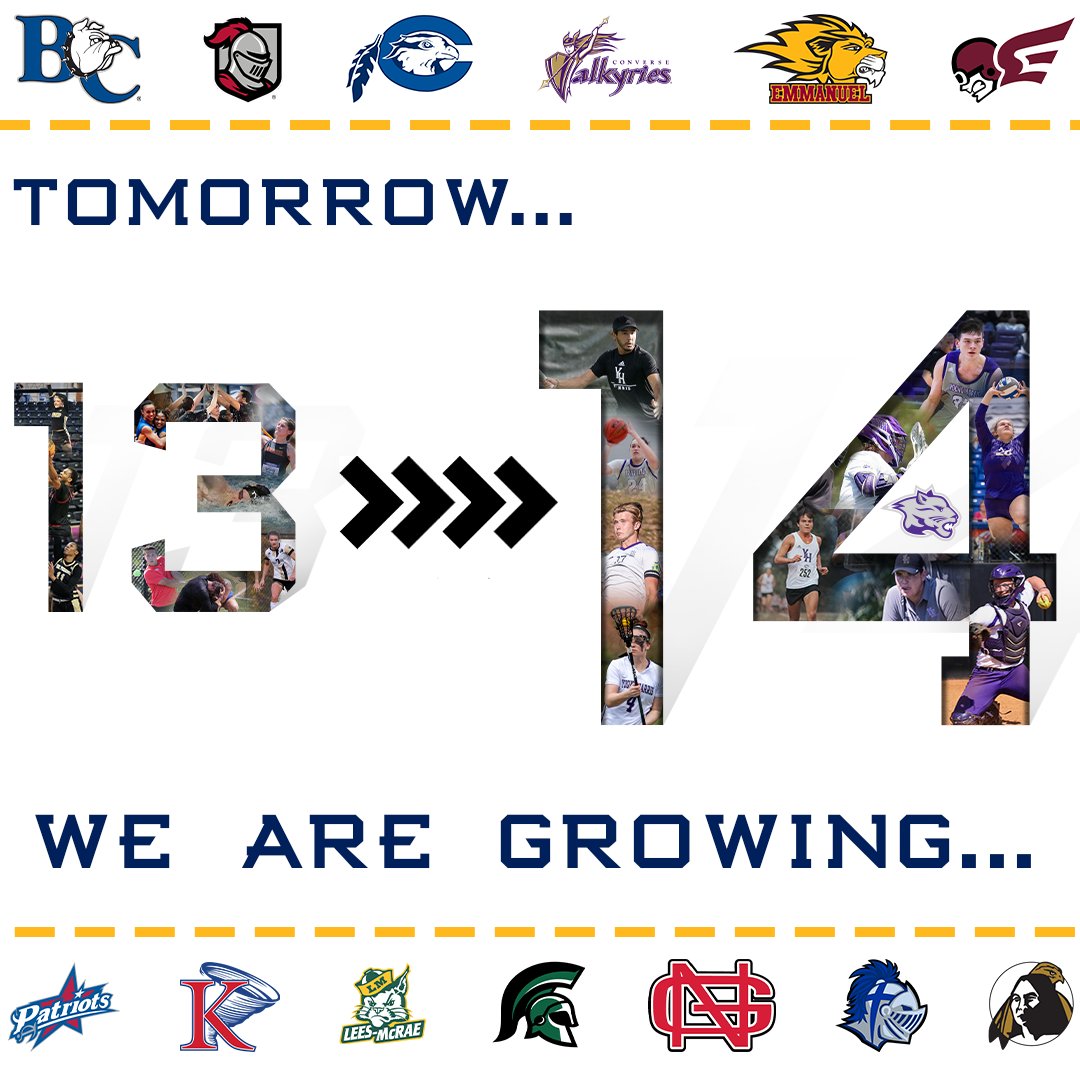 We are growing...

Tomorrow we officially welcome <a href="/YHCAthletics/">YHC Athletics</a> as we grow from 1️⃣3️⃣➡️1️⃣4️⃣ teams!

More to come at ConferenceCarolinas.com!
#LeadingTheWay