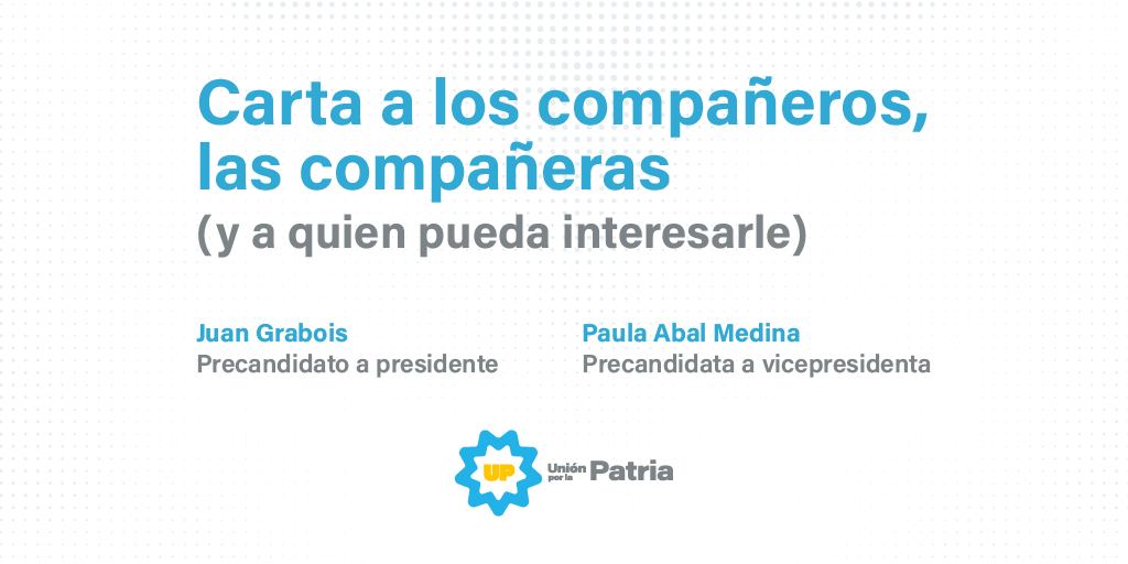 A los compañeros, compañeras y quien pueda interesarle:

Ya se oficializaron las listas y la boleta que encabezamos con Paula Abal Medina va a estar en todo el país. Nosotros no buscamos esto. Nosotros bancamos a Wado. Hasta el final. Lo bajaron. El sistema es poderoso y no