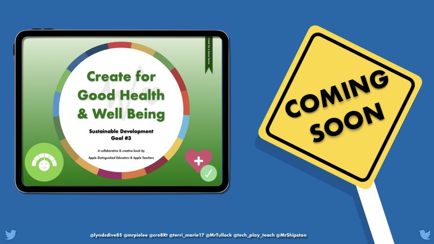 👀 Coming Soon!

“Create for Good Health & Well Being”

@mrpielee @cre8Rt @lyndsdive85 @MrTullock @terri_marie17 @MrShipston @tech_play_teach 

@AppleEDU #AppleEDUcommunity #AppleEDUchat #ADE2023