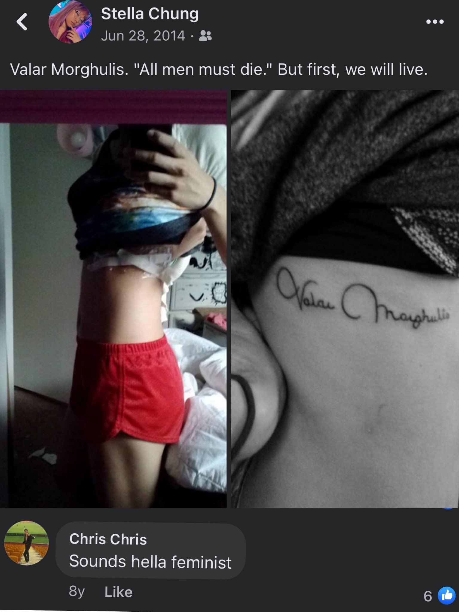 Stella on X: "My first tattoo was the quote Valar Morghulis from Game of Thrones and I posted it on Facebook when I got it and SIX PEOPLE LIKED THIS DUDE'S STUPID