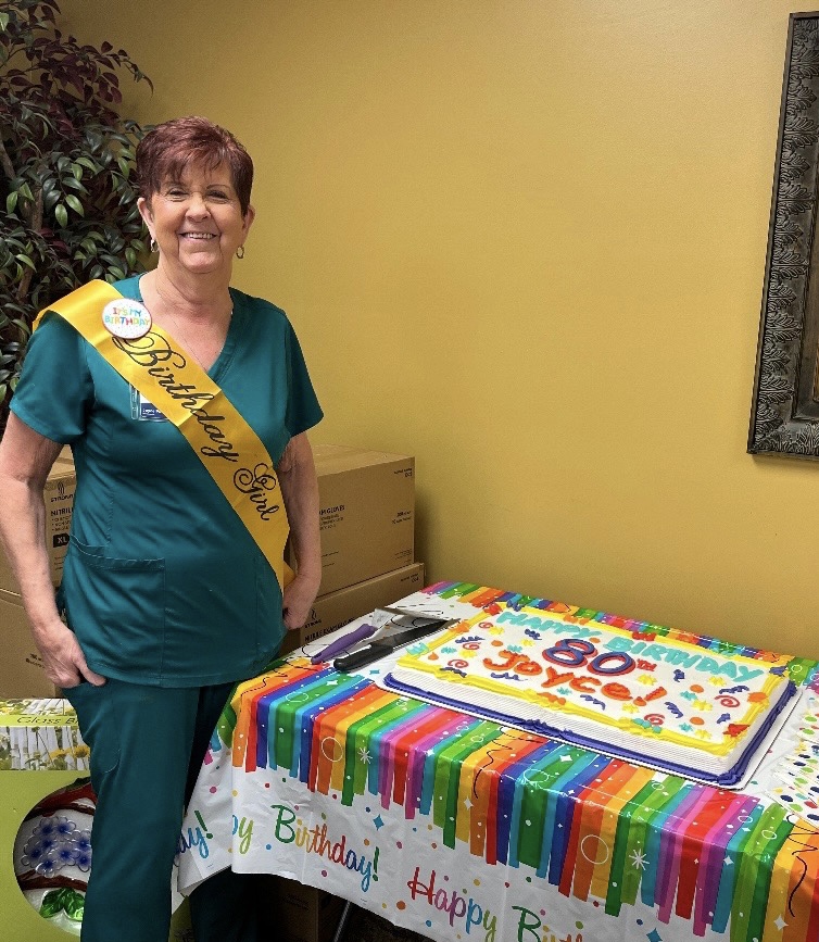 Happy 80th birthday to Joyce Parsons! Joyce is on the housekeeping team at Cabell Healthcare Center and is known for “working circles around everyone.” She is proudly the eldest team member and has worked at the center for 12 years. We hope you enjoyed your celebration! 💙