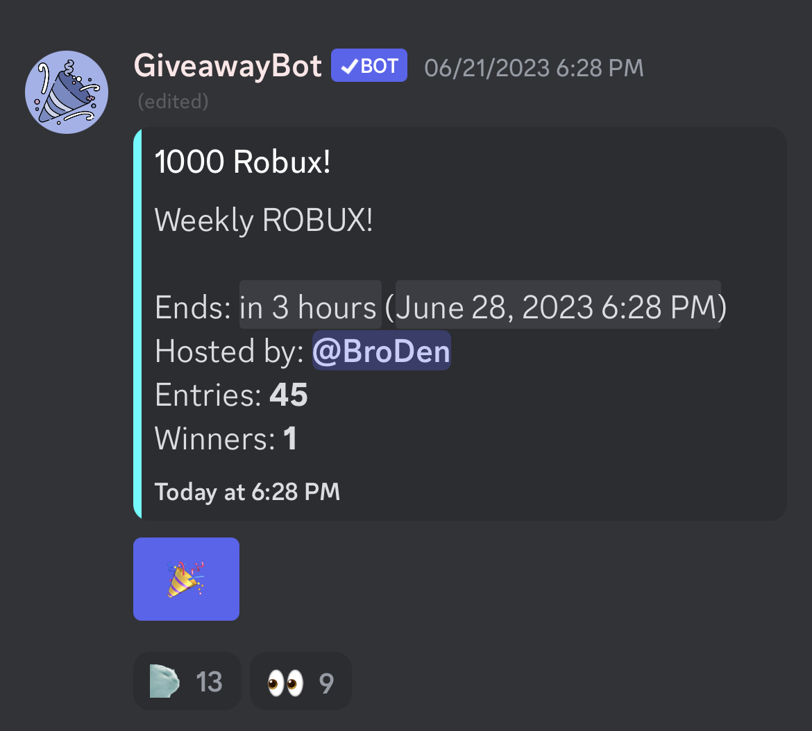 BrobotStudios's tweet photo. 1000 Robux Giveaway!!!
Only 3 hours left!
To Enter:
・Like + Retweet 
・Follow Me 
・Join the Discord and hit the party hat in the giveaway channel https://t.co/J69hGUcaJS

Winners DMed
#ROBLOX #ROBLOXDev #robloxgiveaway #robuxgiveaway #robuxgiftcard #FreeRobux #robuxcodes https://t.co/JQD6aMAZj4