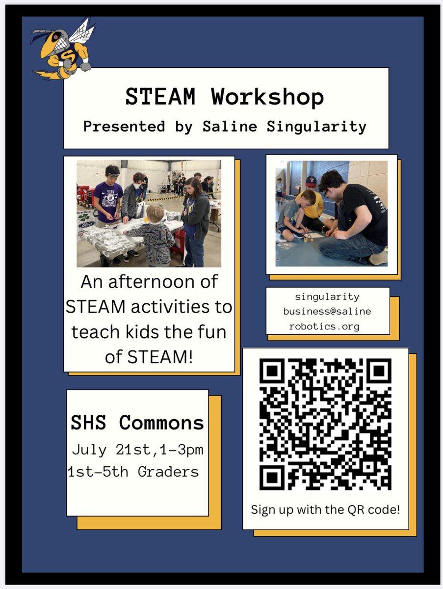 Heritage families, if you’re in town on 7/21, consider signing your child up for this summer STEAM workshop hosted by the SHS Robotics Team. It should be an enriching opportunity! #sascompass