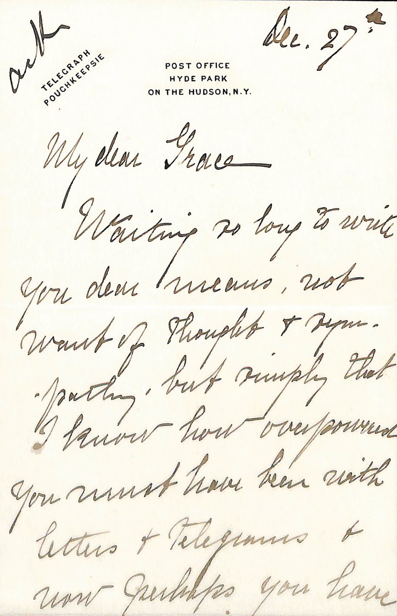 BigelowPapers's tweet photo. December 27, 1911- A letter from Sara Delano Roosevelt to Grace Bigelow. https://t.co/hLltPxa7Ej