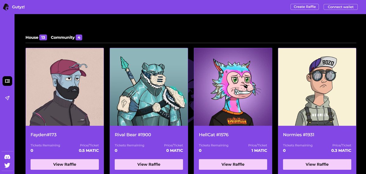 The Gutyz raffle platform is officially live.

You can now host your own raffles for any Polygon NFT. 

We are thrilled to provide this platform for the Polygon ecosystem.

Raffle Platform: gatz-raffle.xyz