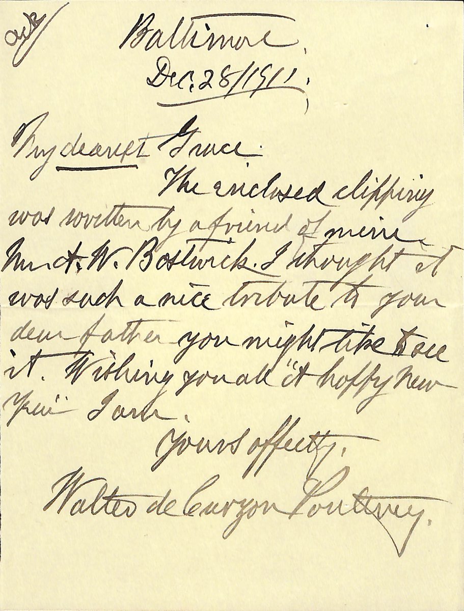 BigelowPapers's tweet photo. December 28, 1911- A letter from Walter de Curzon Poultney to Grace Bigelow. https://t.co/c6G5OLOHkQ