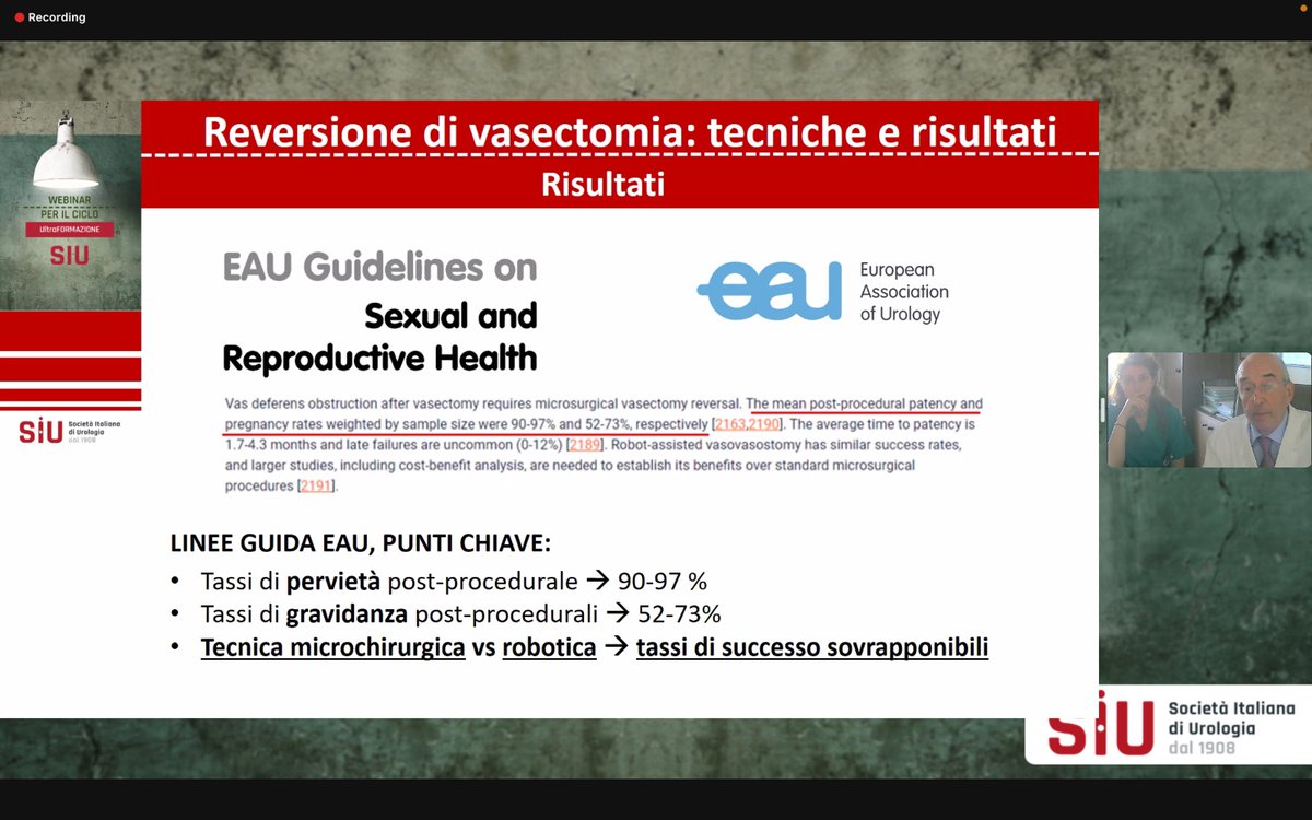 Webinar della #SIU: la vaso-vasostomia ripristina nel maschio azoospermico la fertilità naturale. Un messaggio importante in un periodo in cui la Società si preoccupa del calo delle nascite e dell'infertilità di coppia. @UrologiaTrieste @UniTrieste