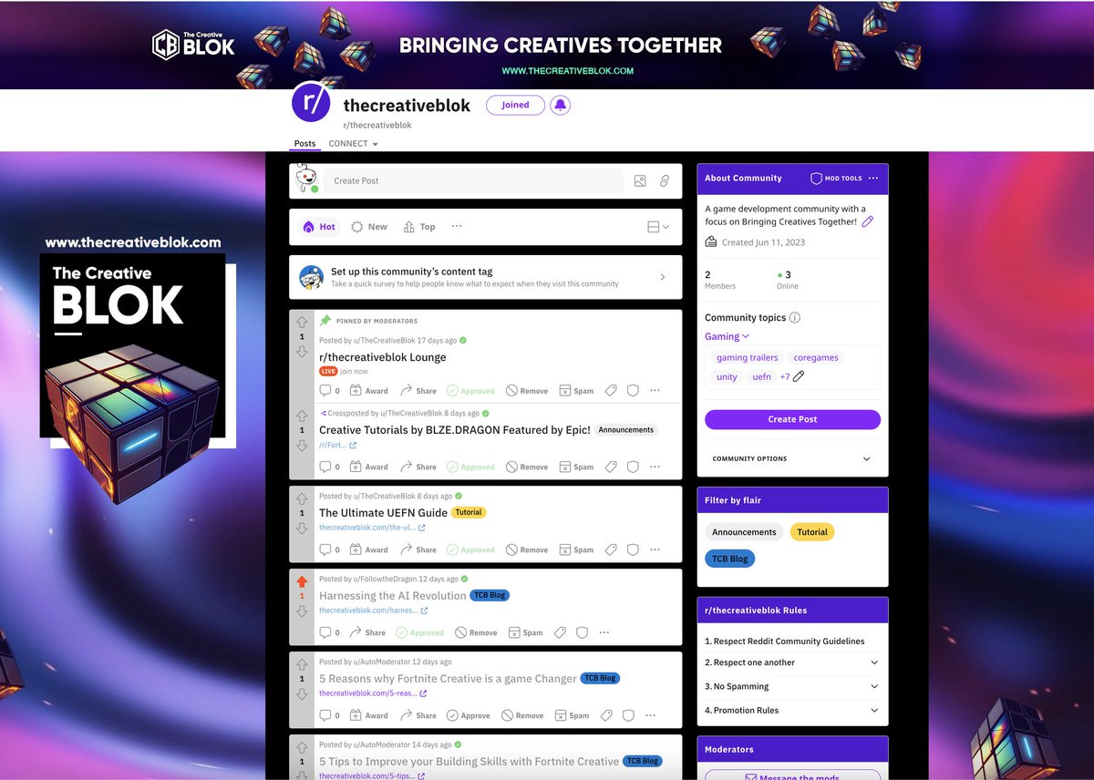 thecreativeblok's tweet photo. #TCBNEWS
Introducing our new #Subreddit!
A new place to promote your #UEFN, #UNITY, #DREAMS, #COREGAMES, #ROBLOX, #MINECRAFT, #UNREALENGINE, #GODOT game development creations & discords!
https://t.co/Q7OblDzcRh
Reddit Graphics created by @YO_ITS_DRAGON
#Gamedev #indiedev https://t.co/AuYQPrMxmm
