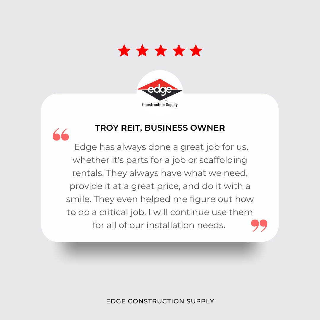 Don't just take it from us! Check out what our customers have to say about working with Edge Construction Supply.

#CustomerExperience #CustomerReview #CustomerService #TeamEdge