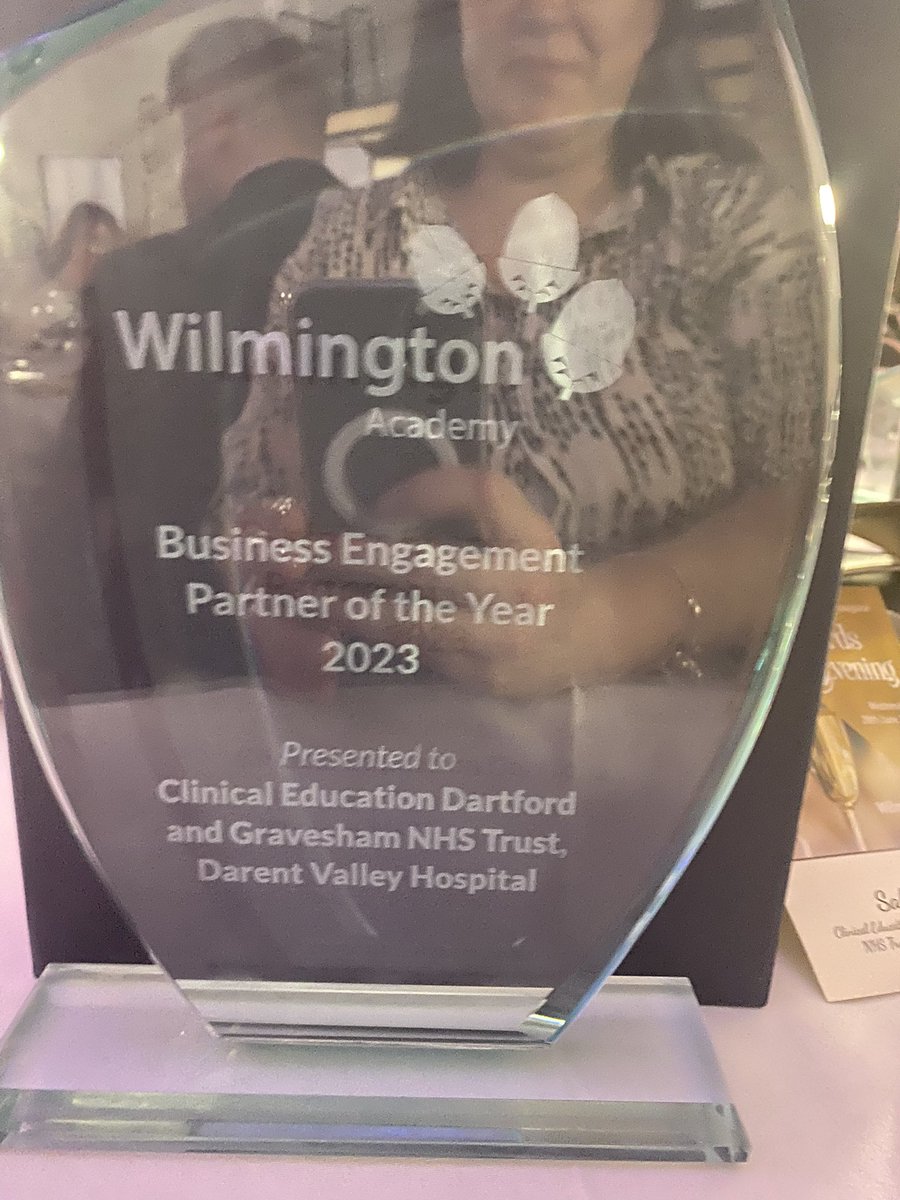 Well - @asplandd & I to receive the business engagement partner of the year award at Wilmington Academy @LA_Trust for the work we do @DarentValleyHsp with the Health T level! 👏🏻👏🏻 @di_gambrell @DGTAHPs @cazzaroo1984 @ClinicalEd_DVH @JWDGTCEO @drtomclark @dgt_sltdvh @wglazier67