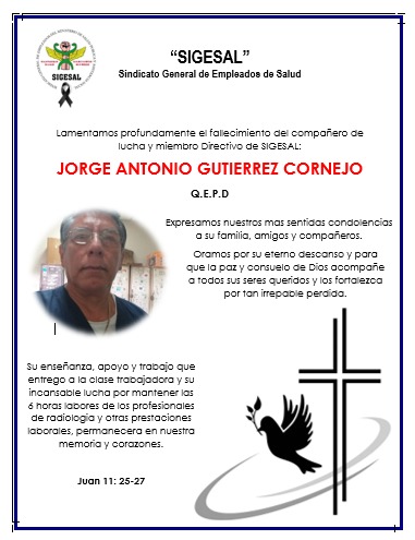 SigesalN's tweet photo. Expresamos nuestras más sinceras condolencias a su familia, amigos y compañeros. https://t.co/6VDzVQAU0O