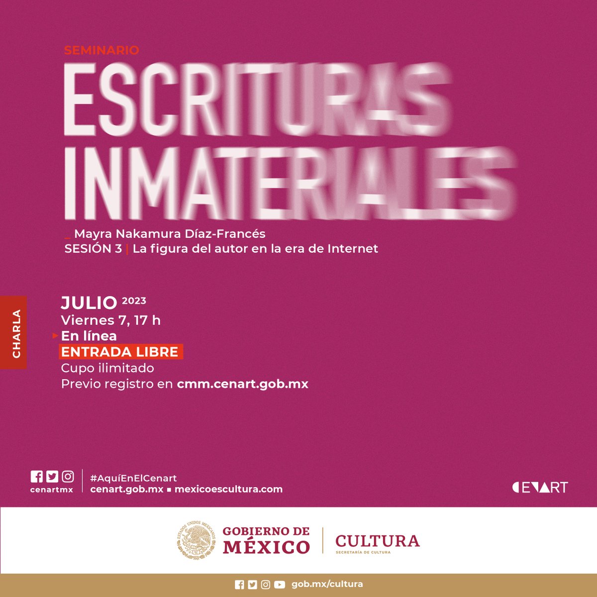 cmm_cenart's tweet photo. 🤔 ¿Cómo ha cambiado la interacción lector-autor a través de internet?
En la siguiente sesión de #EscriturasInmateriales estaremos dialogando sobre cómo ha cambiado nuestra visión y expectativas de los autores literarios.
📖 Regístrate: https://t.co/akCB1pnAK6 https://t.co/bfS45wTonE