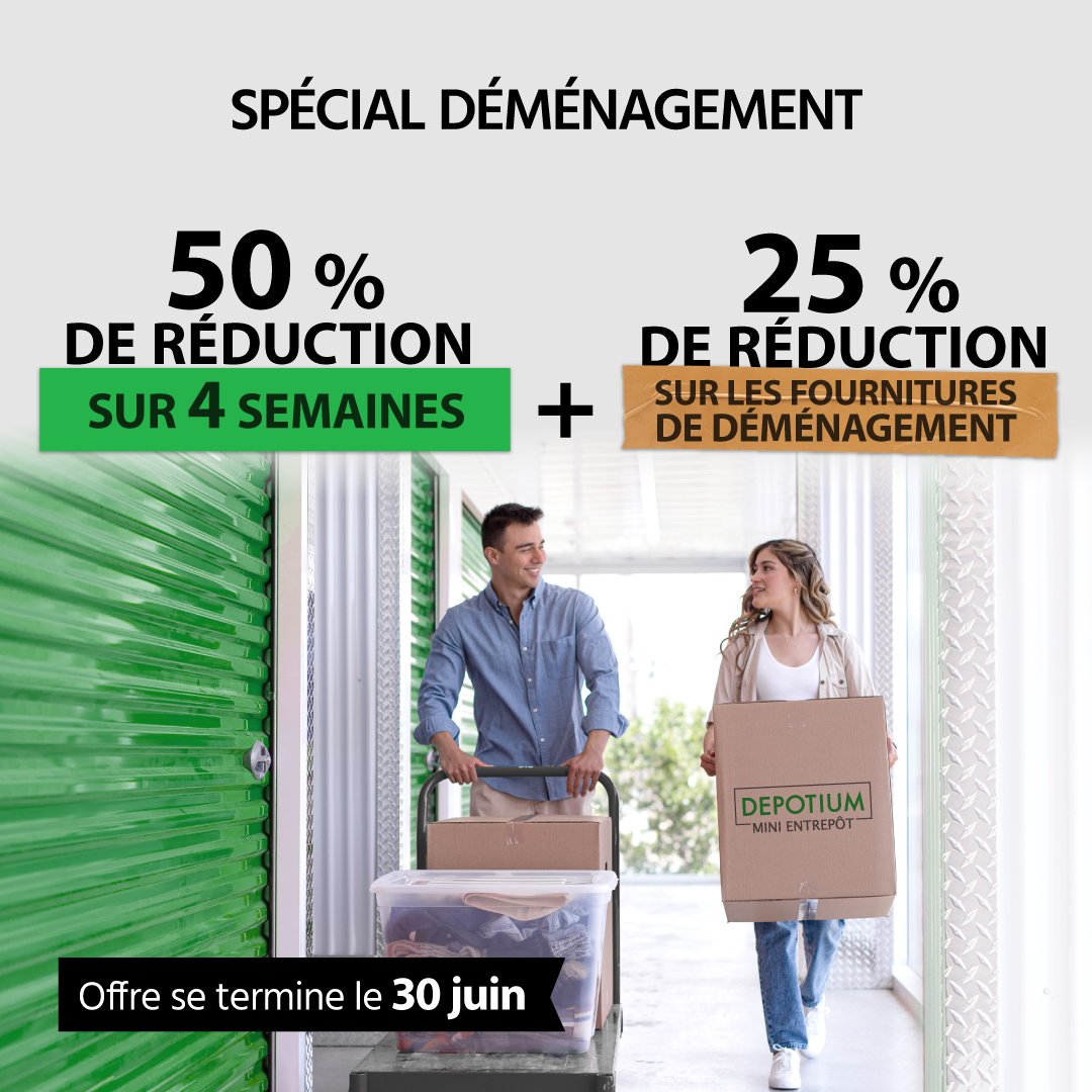 Joyeaux Fête du Canada! 🇨🇦🎆

Voici 4 premières semaines gratuites sur toutes les unités +25% de rabais sur les fournitures de déménagement. 📦

depotium.com