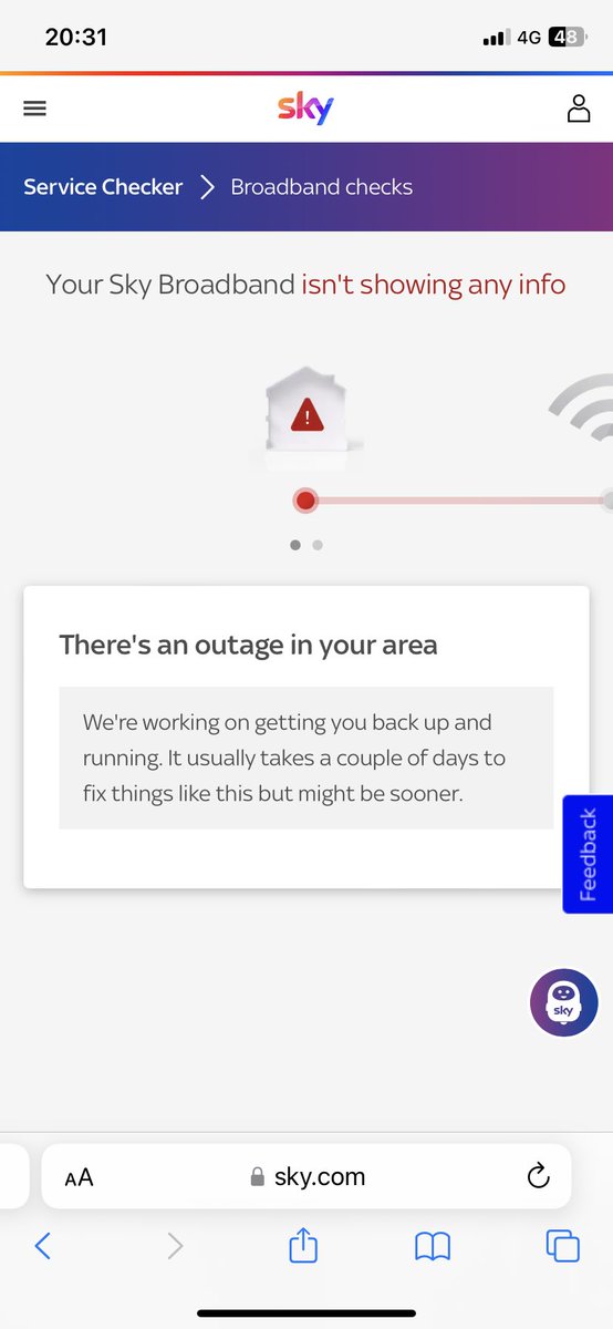 emmaleroy's tweet photo. @SkyHelpTeam for the 4th time in 10 days we’re without internet no explanations and compensation only if it lasts more than 2 days always fixed just before then but surly should have to pay if it’s every few days! Sort it out! https://t.co/N1zAHJhhlA
