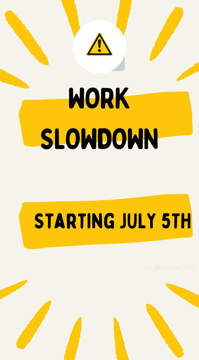 iParryAFool's tweet image. I'm calling for a work slowdown, starting July 5th. The reduction in productivity will continue until the requirements are met. 1st requirement - $30 minimum wage.

Their margins are too thin, we don't have to quit, just slow down. 

#workslowdown
#jobholders
#usworkers
#usa