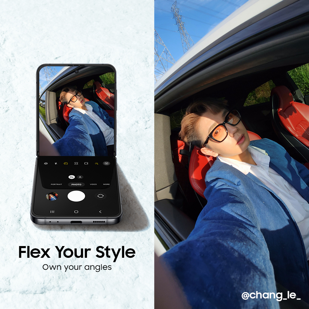 SamsungMalaysia's tweet photo. Strike a cool pose like Chang Le and own any angle with the #GalaxyZFlip4! 

Register here for the latest news: https://t.co/WsVgDJc9zK

#GalaxyZSeries #FlexBack #FlexEveryAngle https://t.co/3pQnaxqwFP