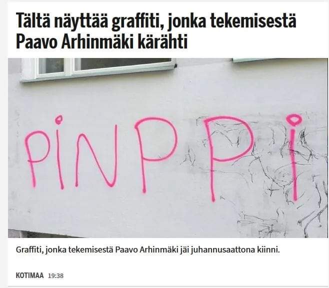 lngsson's tweet photo. @paavoarhinmaki No vatipää, kuinka on niinkuin mennyt viime aikoina. Saisitko mitenkään väännettyä graffitin teon persujen syyksi. Olen aina tiennyt, että olet puolijuoppo ääliö. Kiva jälleen todeta, että olen ollut oikeassa kakki nämä vuodet. https://t.co/GchiBu9Rzf