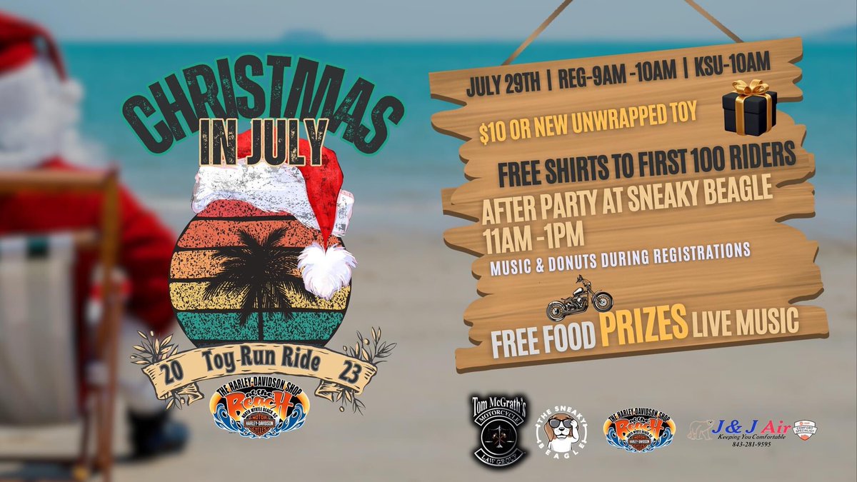 #northmyrtlebeach #southcarolina July 29

#motorcycle #charity #charityevent #fundraiser 
#motorcycles #bmwmotorrad #ducati #harleydavidson  #indianmotorcycle #kawasaki #yamaha 
#thebikerbookforcharity 
#christmas #christmasinjuly #toyrun #toys #kids #children