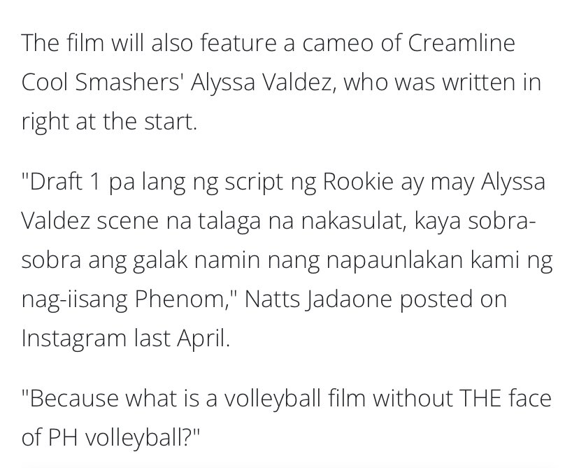 letletalinsunu1's tweet photo. “What is a volleyball film without THE Face of PH Volleyball?” referring to Alyssa Valdez who has a cameo role in the film “Rookie”, this so true you cannot mention PH VB w/o mentioning Alyssa Valdez,basta usapanb VB, Alyssa ang kilala! #AV30     ALYSSA CAPTivating at 30 https://t.co/hcNbtYyQFJ