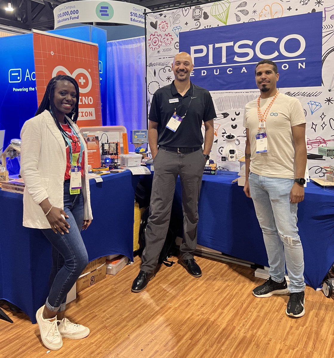 MzKing80's tweet image. Finally made it over to ⁦@pitscoed⁩ to see my new friends to say hello as 2023-2024 TAG Ambassador. I even learned about their drones and arduinos. #ISTELive23 #PitscoTAG