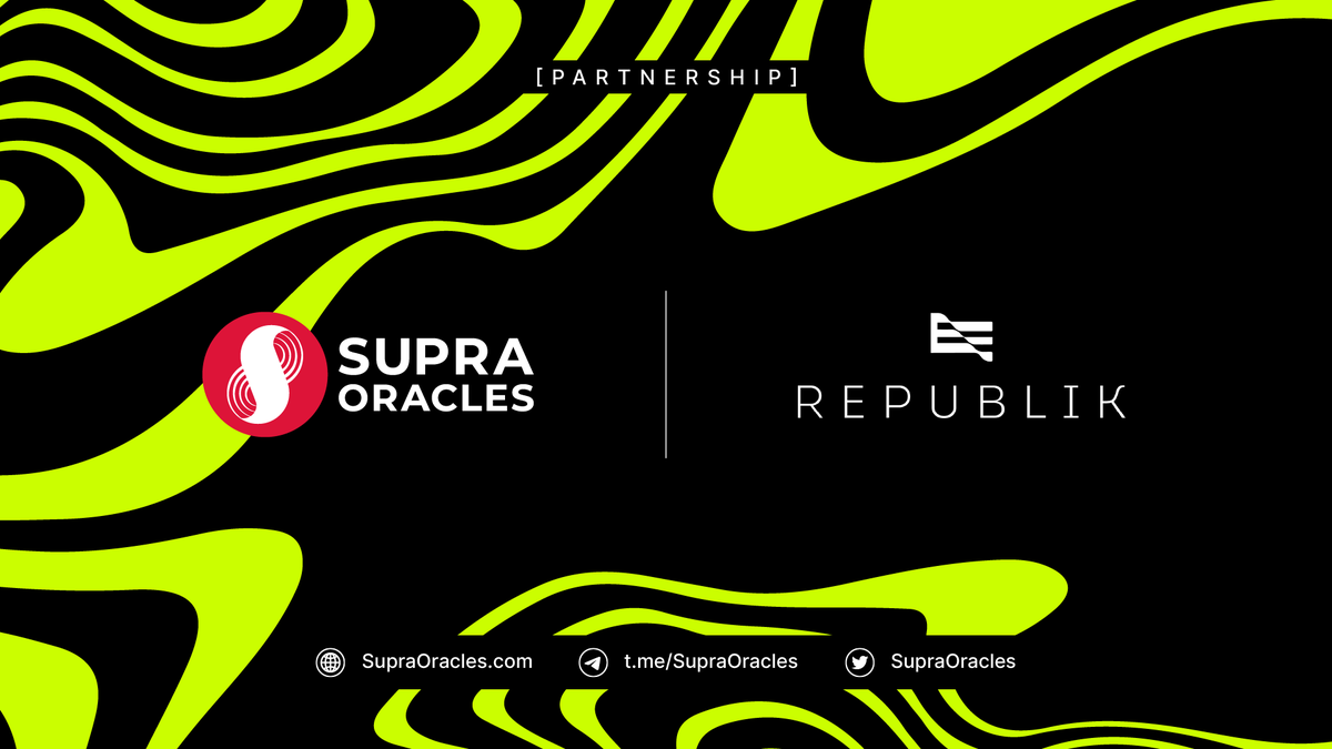 @SupraOracles is excited to announce our partnership with REPUBLIK (<a href="/RepubliK_GG/">RepubliK_GG</a>).

REPUBLIK is a revolutionary content platform that provides #Web3 creators with the tools to effectively monetize their content while further reaching crypto-native audiences.
