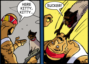 Looks can be deceiving!!
--Panel from issue #11 

Earth Invasion: when the mafia from outer space invades Earth.

39 issues and counting.

Avail at all your favorite digital places.

all the info on our site:
wundermancomics.com/comics/earth-i…

art:  @gcaracuzzo
#scifi #comics #Aliens