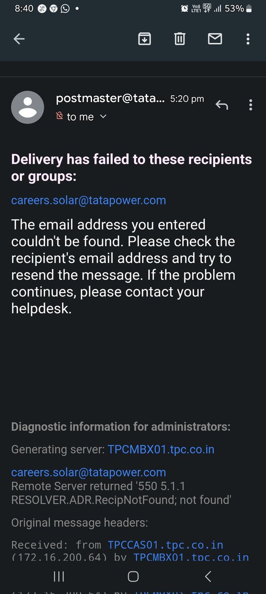 @TATAPOWERSOLAR Hello Tata Power solar, the email ID for applying for career is not working.